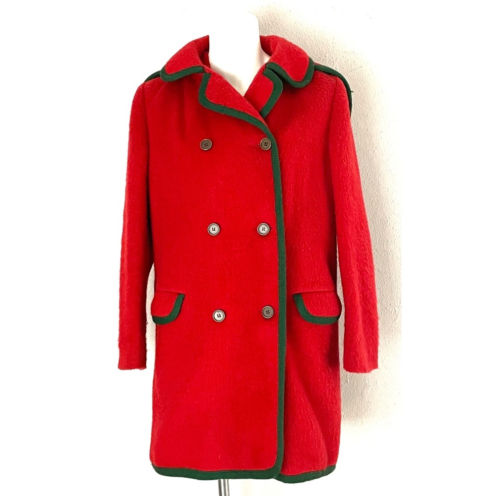 Vintage John Meyer Norwich Red Wool Hooded Peacoat Holiday Festive Christmas